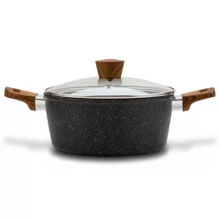 10-144-122 Nava 10-144-122 Nature tapadásmentes lábas, kőbevonattal, hőálló fogantyú, üvegfedő, 28 