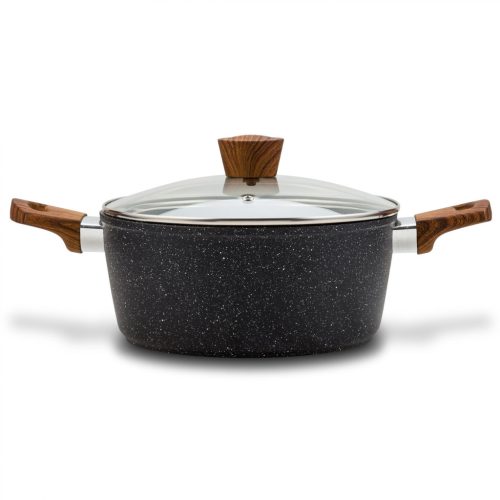 NAVA 10-144-122 Nature tapadásmentes lábas, kőbevonattal, hőálló fogantyú, üvegfedő, 28 cm