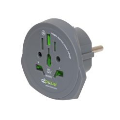 1_100100-TH Q2POWER 1.100100-TH utazóadapter, World to Europe, bemeneti feszültség: 100-250 V, 16 A