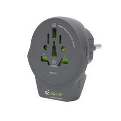  Q2 Power 1.100110-TH utazóadapter, World to Europe USB, USB 5V 2.4A, max. 16 A, 250 V - 4000 W teljesítmény