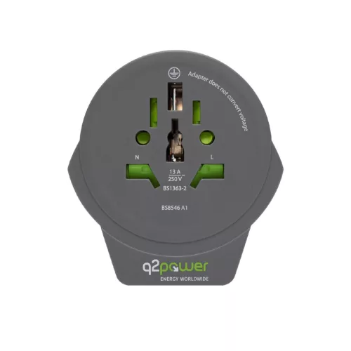 1_100110-TH q2power 1.100110-TH utazóadapter, World to Europe USB, USB 5V 2.4A, max. 16 A, 250 V - 