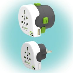   Q2 Power 2.100130 utazóadapter, Qdapter 360 USB, két készülék a szettben: Qdapter (USB aljzattal) és World to Europe