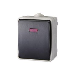 9877H AQUATOP 9877H falon kívüli nyomókapcsoló, 1 billenő, 10 A, IP54, szürke, jelzőfény