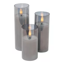 CDS_3 Home CDS 3 LED-es gyertyaszett üvegben, lángnyelv alakú LED, valódi viasz, 6 cm magas