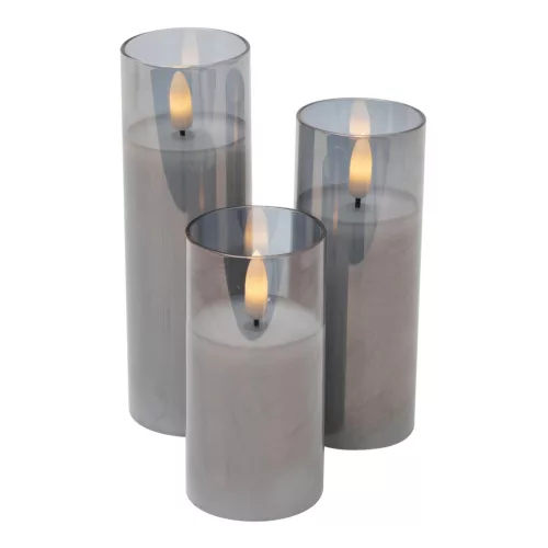 CDS_3 Home CDS 3 LED-es gyertyaszett üvegben, lángnyelv alakú LED, valódi viasz, 6 cm magas