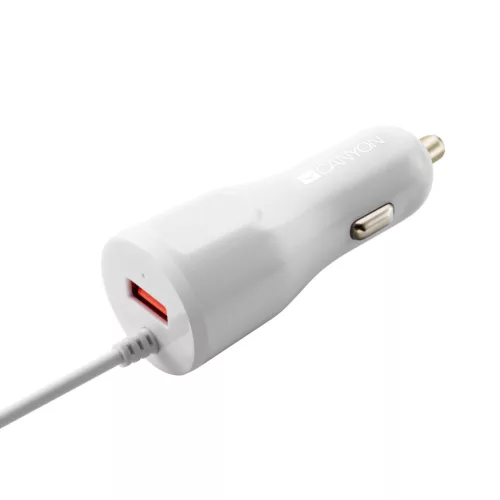 CNE-CCA033W CANYON CNE-CCA033W autós töltő, Lightning kábellel, 1db USB port, 12-24 V