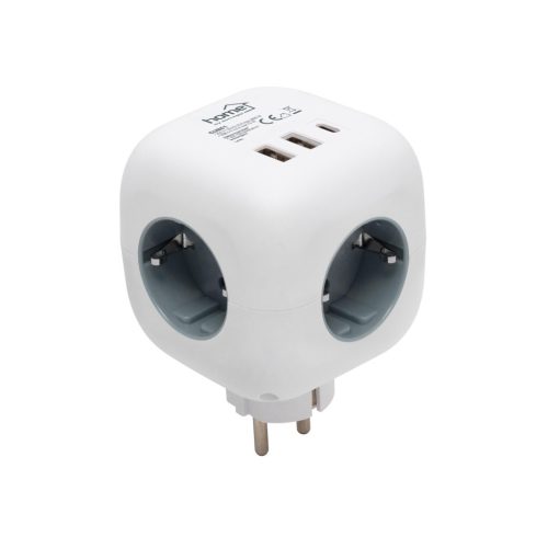 CUBE1 Home CUBE1 kocka elosztó USB töltővel, 3 aljzat gyermekvédelemmel, 1db USB C, 2db  USB A, max
