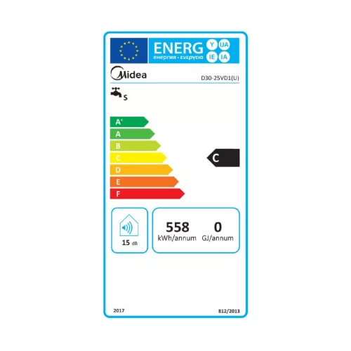 D30-25VD1_U_ MIDEA D30-25VD1(U) elektromos vízmelegítő, bojler, 2500 W, 30 liter, konyhapult alá sz