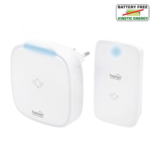 HOME DBK 1500AC vezeték nélküli csengő, elem nélküli, 150m hatótáv, 36 dallam, 4 fokozatú hangerő, fényjelzés, kinetikus nyomógomb, 230V-os tápellátás
