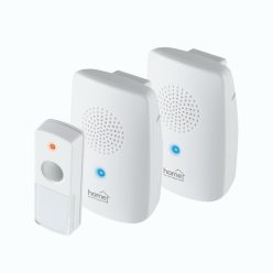   HOME DBS 1001DC vezeték nélküli csengőszett, 2 beltéri egység és 1 nyomógomb, 100m hatótáv, többszólamú hang, 8 dallam, elemes tápellátás