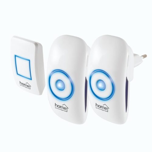 HOME DBS 1501AC vezeték nélküli csengőszett, 150m hatótáv, 36 dallam, többszólamú hang, 4 fokozatú hangerő, kék LED, 230V-os tápellátás