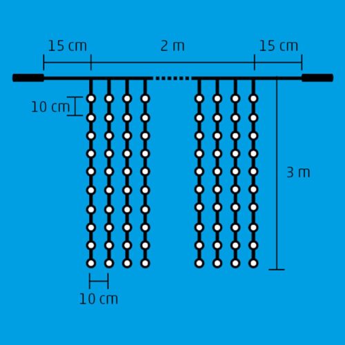 DLF_600_WW Home DLF 600/WW LED-es fényfüggöny, 2x3 m / 600 db melegfehér LED, állófényű, fehér veze