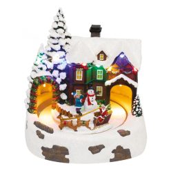 DRM_15 Home DRM 15 dioráma, havas ház, színes LED, rénszarvasszán, beltéri