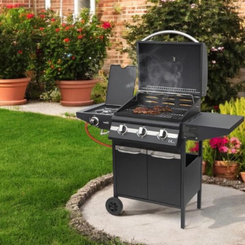 GRG01 Home GRG01 gázgrill, 3 főégővel, 1 oldalégővel, 3,2 kW teljesítmény égőnként, nyomásszabályoz