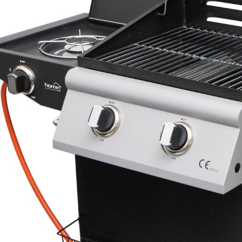 GRG02 Home GRG02 gázgrill, 2 főégővel, 1 oldalégővel, 3,2 kW égőnkénti teljesítmény, 440x400 mm süt