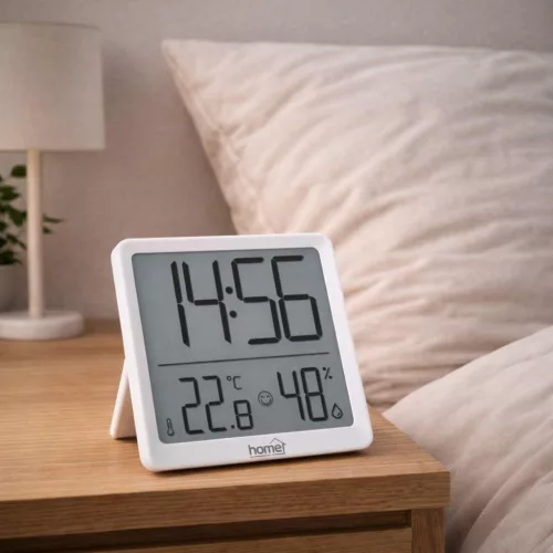 HC17 HOME HC17 páratartalom és hőmérséklet mérő ébresztőóra, prémium LCD kijelzővel, hűtőszekrényre