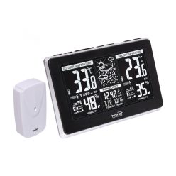   HOME HCW 25 időjárás-állomás külső jeladóval, negatív, fehér LCD kijelző, beltéri hőmérséklet és páratartalom, digitális óra, naptár