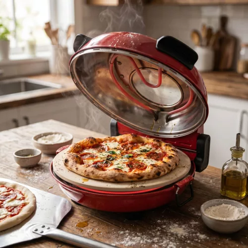 HGPZ30 HOME HGPZ30 elektromos pizzasütő, 1200W, max. 430 °C, mechanikus hőmérő, pizzakő, duplafalú 