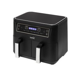   HOME HG AF 24 air fryer, forrólevegős fritőz, 2 X 3,8 literes, 6-féle üzemmód, 2460 W, MEAL funkció, DUAL funkció, fekete