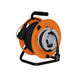   HOME HJR 25-3 kábeldob, 22 + 3 m,  IP44-es védelem, H05RR-F 3G1,5 mm2 gumírozott kábel,  védőkapcsoló, max. 3500 W, fém talp, kültérre is