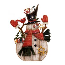 KAD_34 Home KAD 34 optikai szálas asztali dísz, festett fa hóember, színes fénypontok