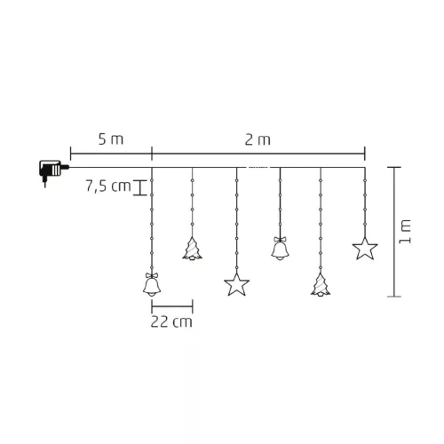 KAF_11_WH Home KAF 11/WH micro LED-es figurás fényfüggöny, 2 m / 186 db hidegfehér LED, harang / fe