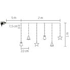 HOME KAF 11/WW micro LED-es figurás fényfüggöny, 2 m / 186 db melegfehér LED, harang / fenyő / csillag figurákkal, hálózati adapter, kül- és beltéri kivitel