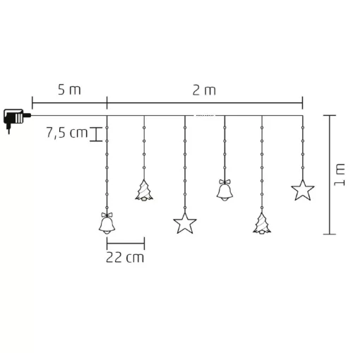 KAF_11_WW Home KAF 11/WW micro LED-es figurás fényfüggöny, 2 m / 186 db melegfehér LED, harang / fe