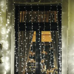   HOME KAF 210LC LED-es fényfüggöny, 2x1 m / 210 db hidegfehér LED, fehér vezeték, állófényű, hálózati adapter, kül- és beltéri kivitel