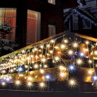 HOME KAF 300L 5M LED-es sziporkázó fényfüggöny, 5 m / 300 db sziporkázó melegfehér LED, fehér vezeték, hálózati adapter, kül- és beltéri kivitel
