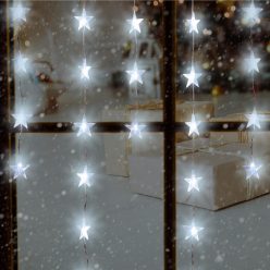   HOME KAF 50L LED-es csillag fényfüggöny, 1,35 m / 50 db hidegfehér LED csillag figurákban, átlátszó vezeték, hálózati adapter, beltéri kivitel