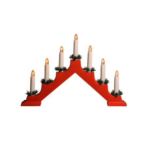 HOME KAL 01 gyertyapiramis, beltéri kivitel, 7 db melegfehér állófényű LED, 10 cm magas gyertyák, piros