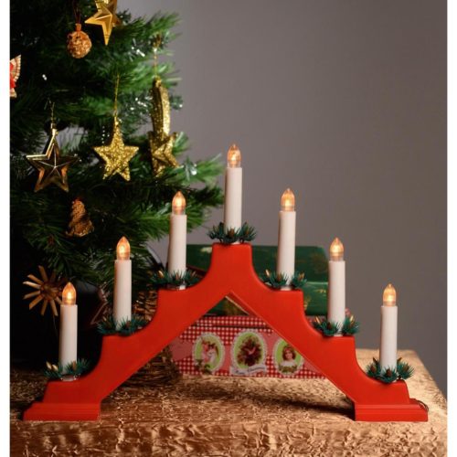 KAL_02 Home KAL 02 gyertyapiramis, 7 db LED, piros műanyag, kapcsolható, 3 funkció