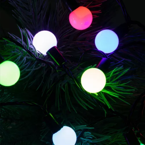 KBC_50 Home KBC 50 LED-es gömb fényfüzér, 4,9 m / 50 db színváltó LED, opál gömb dekoráció, fekete 