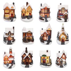 KDC_01 Home KDC 01 téli LED-es házikó, színes, 12 féle forma, polyresin, beltéri