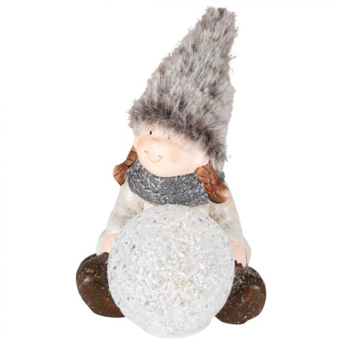 HOME KDC 28 ülő figura kerámia-plüss dekoráció, EVA gömb, 1 db LED