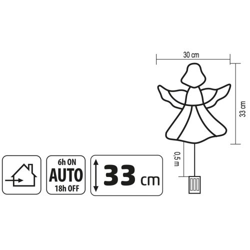 KID501BWW HOME KID501BWW LED-es angyal ablakdísz, 33x30 cm, 35 db melegfehér LED, időzítő, elemes t