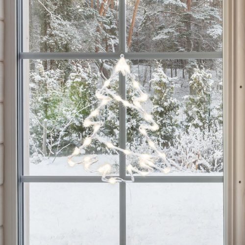 KID502WW Home KID502WW fenyőfa ablakdísz, kül- és beltéri kivitel, 35 db melegfehér LED, 2 tapadóko