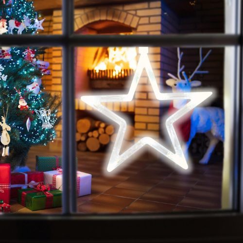 KID_411 Home KID 411 csillag ablakdísz, 8 db LED, öntapadós elemtartó