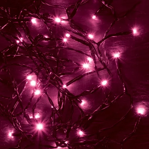 KII_100_P Home KII 100/P LED-es fényfüzér, 8 m / 100 db pink LED, állófényű, zöld vezeték, hálózati