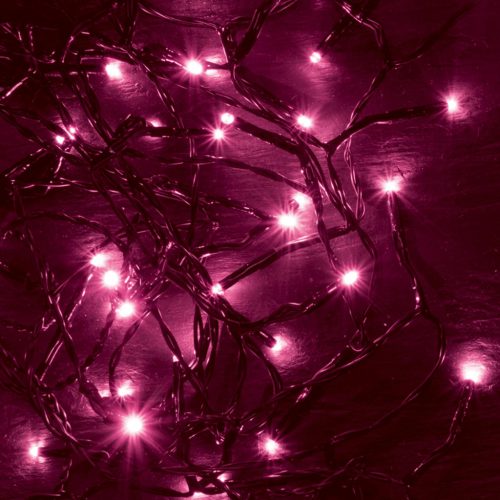HOME KII 100/P LED-es fényfüzér, 8 m / 100 db pink LED, állófényű, zöld vezeték, hálózati adapter, beltéri kivitel