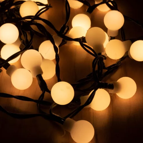 KII_50B_WW Home KII 50B/WW LED-es gömb fényfüzér, 4 m / 50 db melegfehér LED, állófényű, zöld vezet