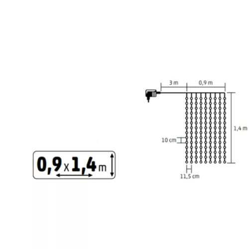 KIN126DWW HOME KIN126DWW DOT LED-es fényfüggöny, 0,9 m, 126 db melegfehér DOT LED, állófényű, hálóz