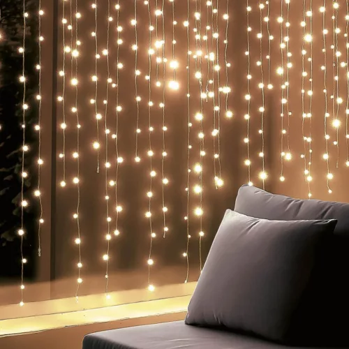 KIN210DWW HOME KIN210DWW DOT LED-es fényfüggöny, 210db melegfehér DOT LED, 1,5m hosszú, állófényű, 