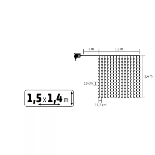 KIN210DWW HOME KIN210DWW DOT LED-es fényfüggöny, 210db melegfehér DOT LED, 1,5m hosszú, állófényű, 