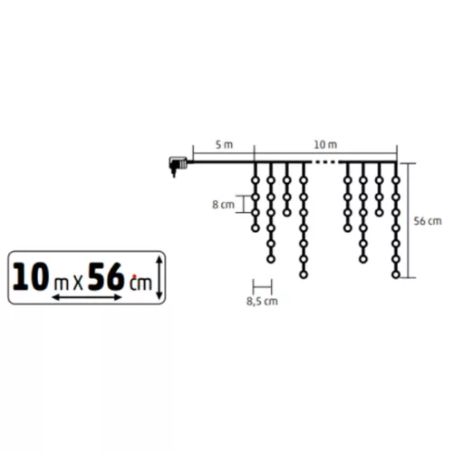 KKF600D10M HOME KKF600D10M LED-es sziporkázó fényfüggöny, 600 db melegfehér DOT LED, átlátszó vezet