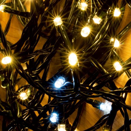 HOME KKL 200F/WH LED-es sziporkázó fényfüzér, 20 m / 200 db hidegfehéren sziporkázó melegfehér LED, zöld vezeték, hálózati adapter, kül- és beltéri kivitel