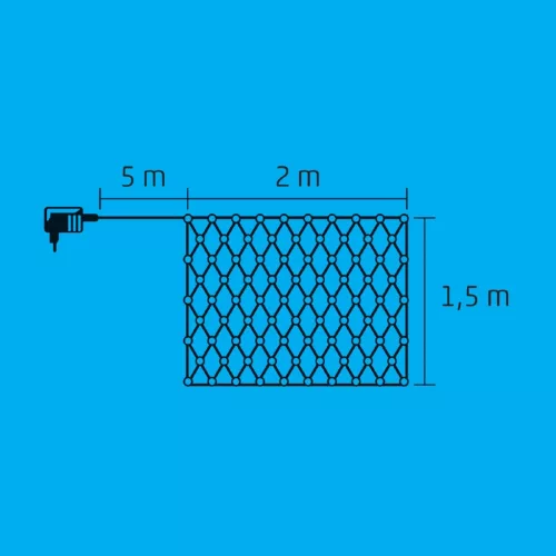 KLN_160C_WH Home KLN 160C/WH LED-es háló, 2x1,5 m / 160 db hidegfehér LED, zöld vezeték, állófényű,