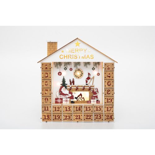 KLW24 HOME KLW24 LED-es adventi naptár, 10 db melegfehér LED, fa és műanyag, elemes tápellátás, bel