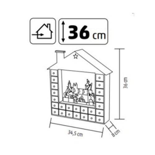 KLW24 HOME KLW24 LED-es adventi naptár, 10 db melegfehér LED, fa és műanyag, elemes tápellátás, bel